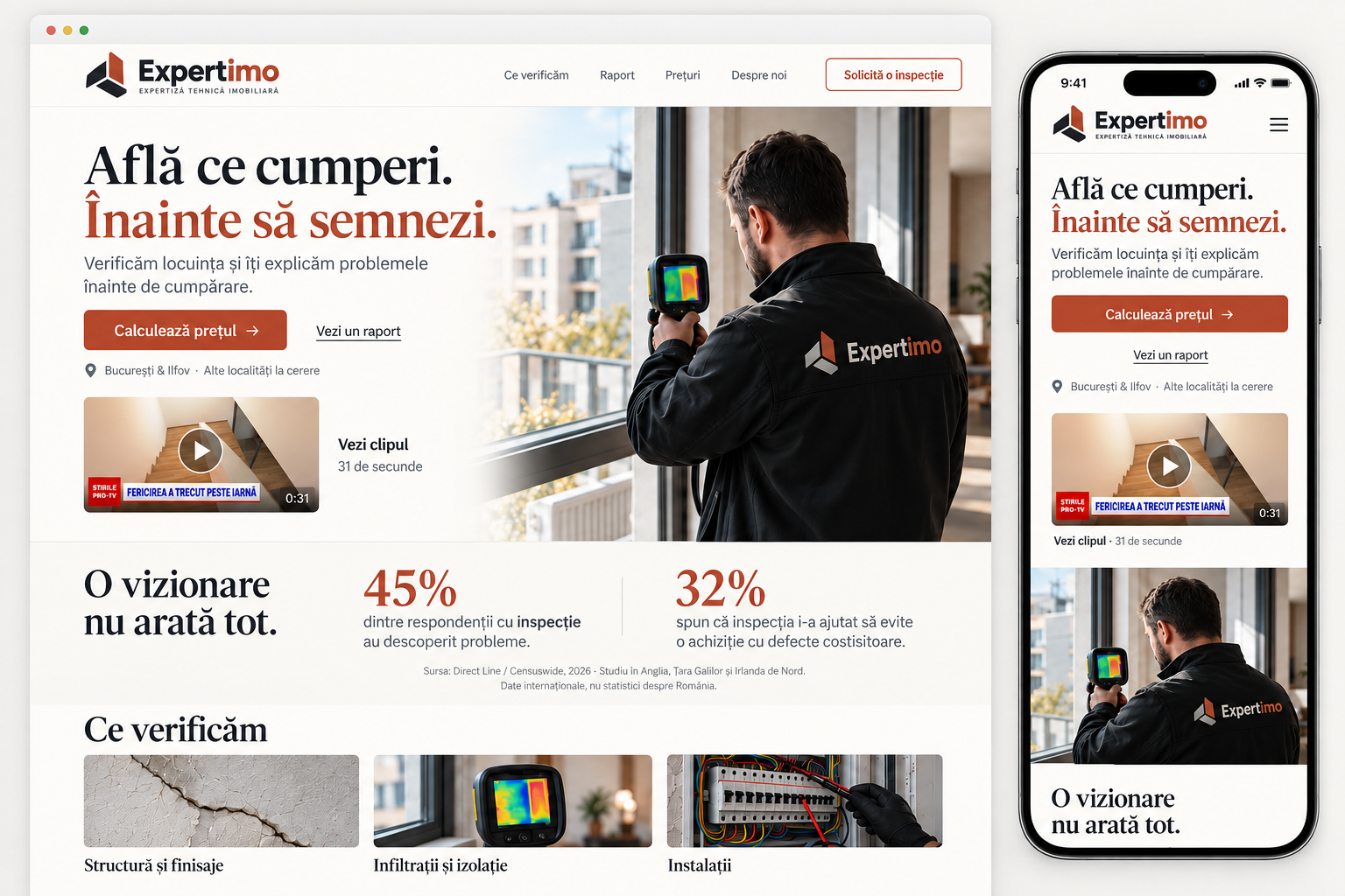 Inspecție tehnică imobiliară cu o cameră de termoviziune — imagine ilustrativă