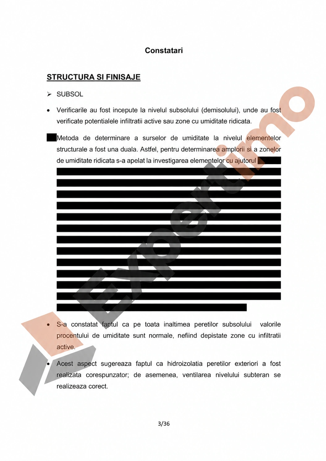 Exemplu de pagină din raportul tehnic