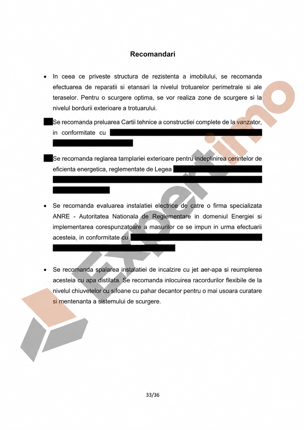 Raport complet: model de constatare cu 36 de pagini 33 Raport complet de constatare, pagina 33