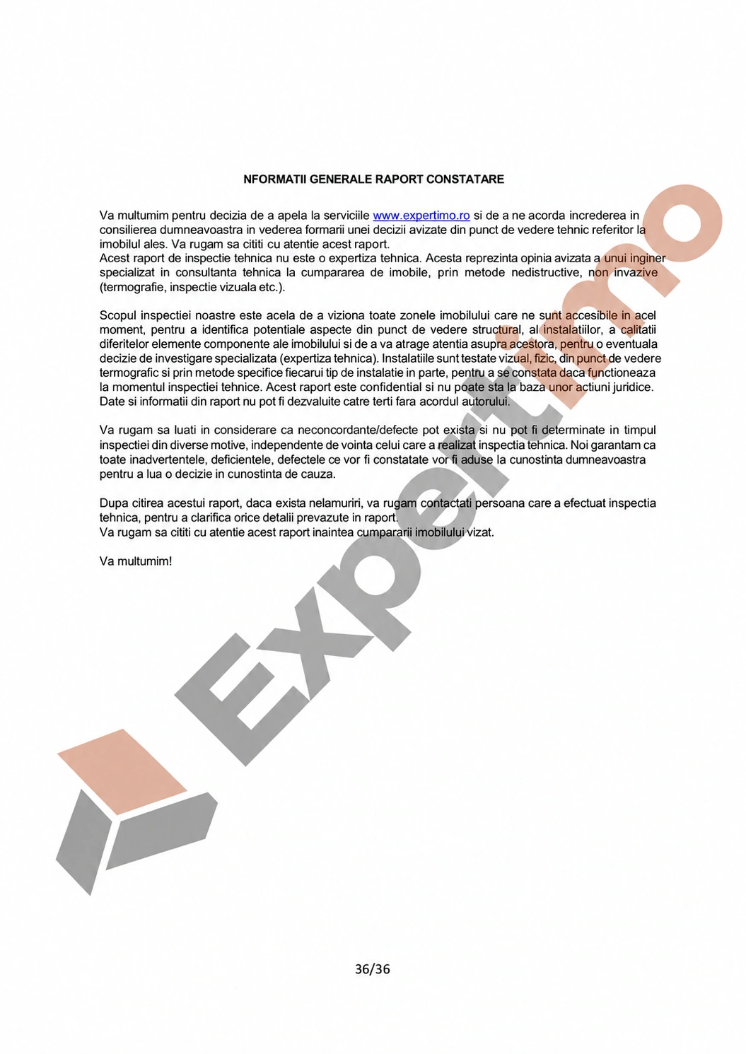 Raport complet: model de constatare cu 36 de pagini 36 Raport complet de constatare, pagina 36