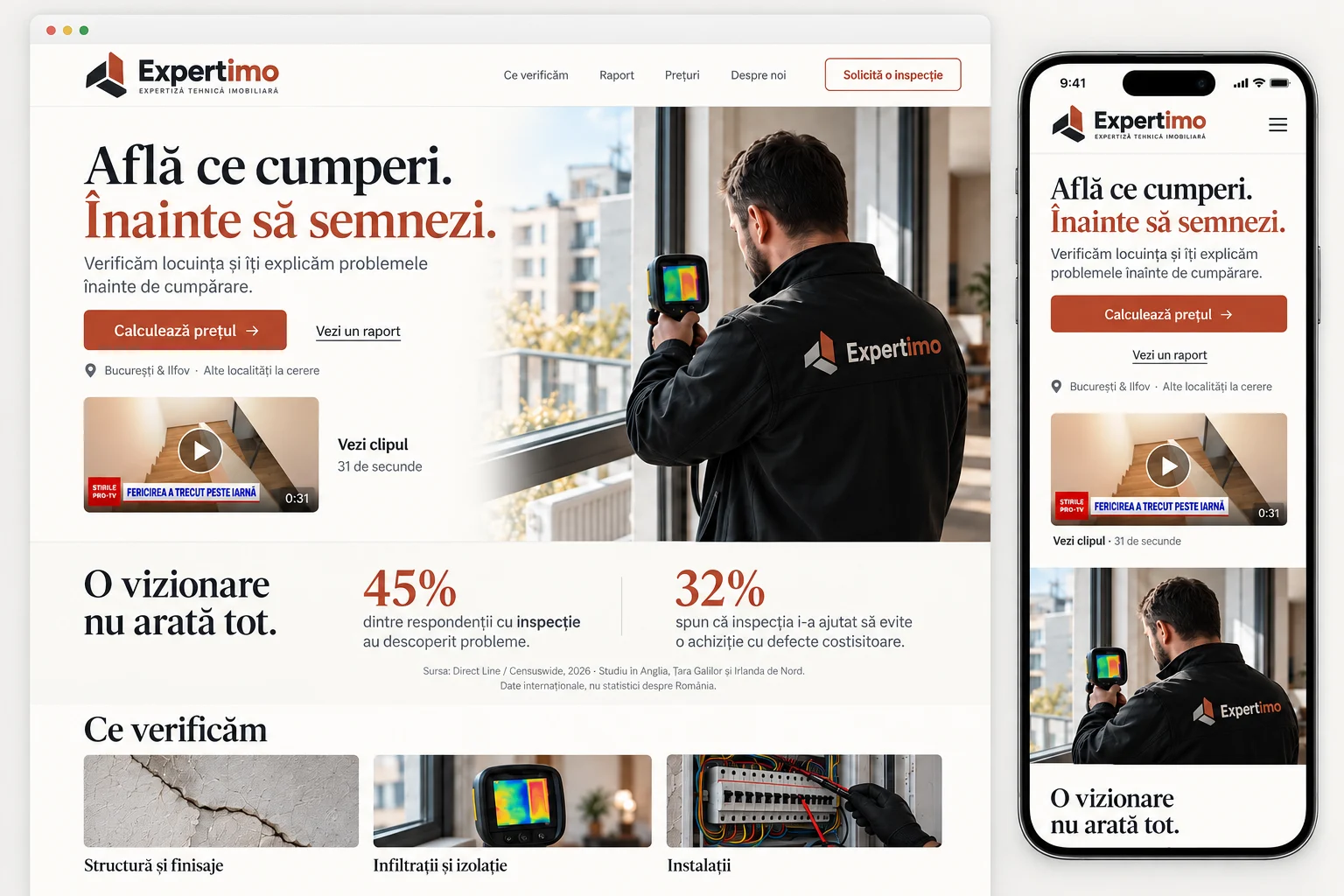 Inspecție tehnică imobiliară cu o cameră de termoviziune — imagine ilustrativă
